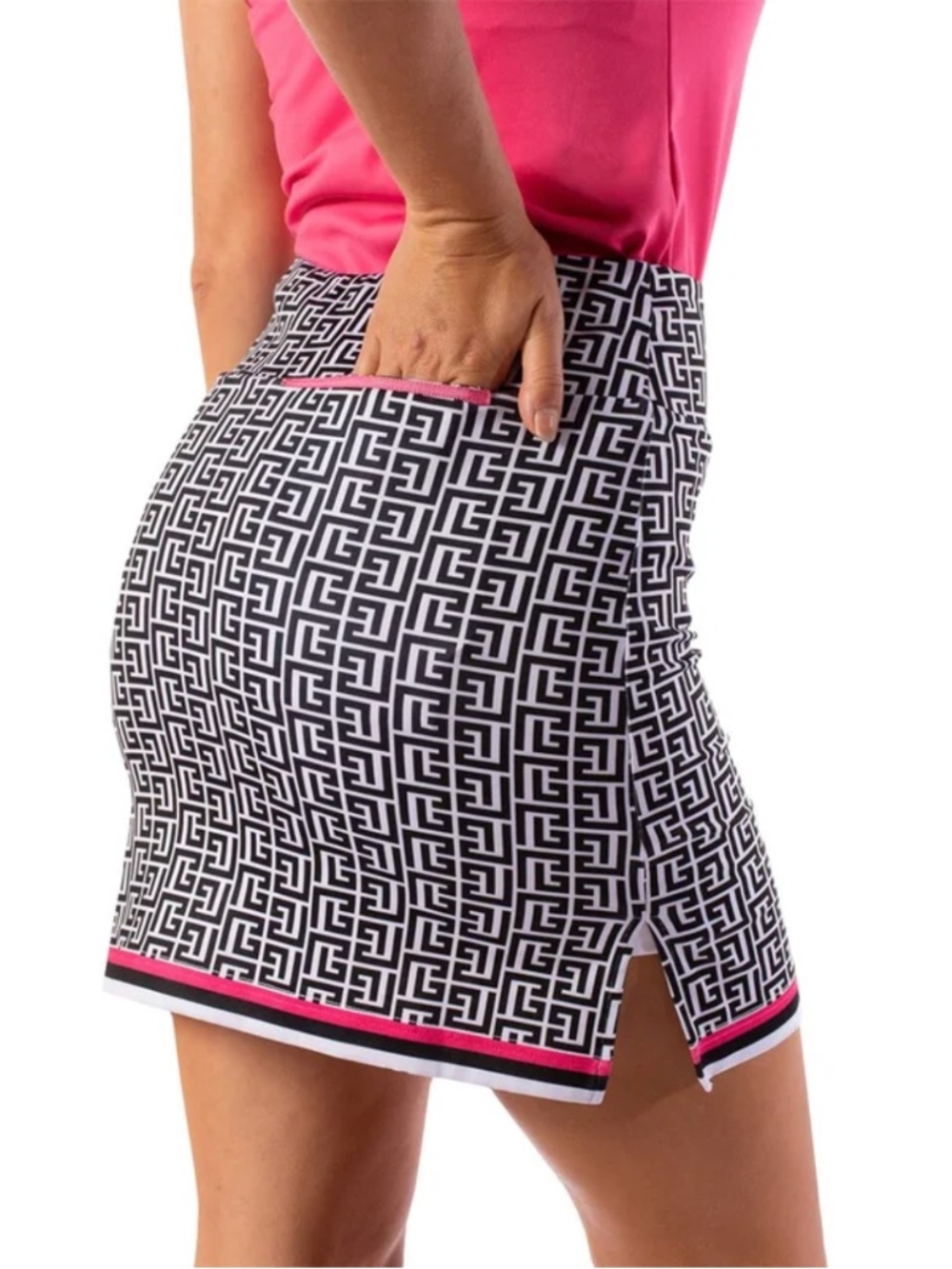 Golftini Women’s Ebb and Flow Pull-On Tech Skort Golf Tennis Black White Pink